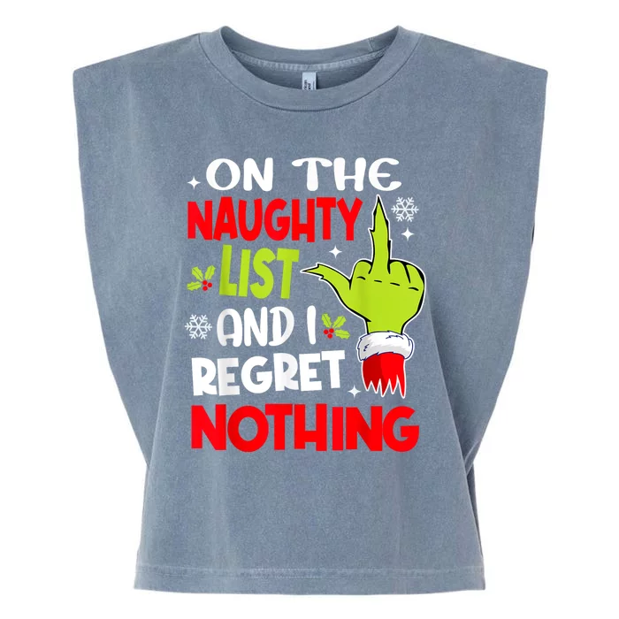 Funny On The List Of Naughty And I Regret Nothing Christmas Garment-Dyed Women's Muscle Tee