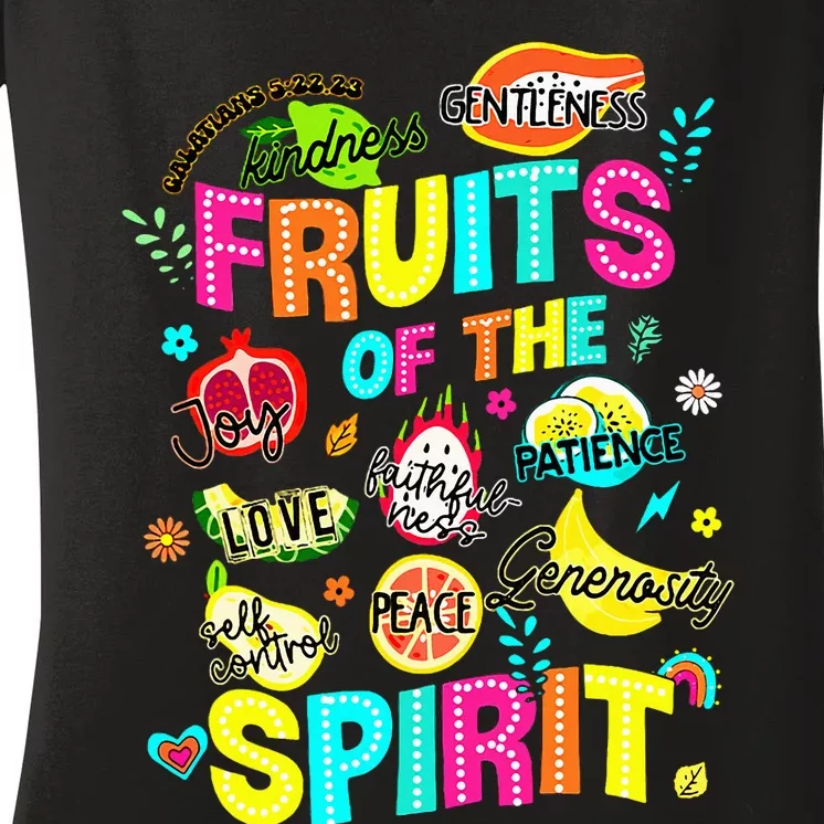 Fruits Of The Spirit Jesus Christian Inspirational Religious Women's V-Neck T-Shirt