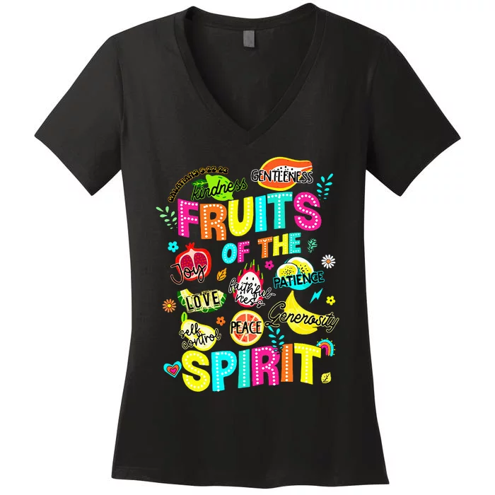 Fruits Of The Spirit Jesus Christian Inspirational Religious Women's V-Neck T-Shirt