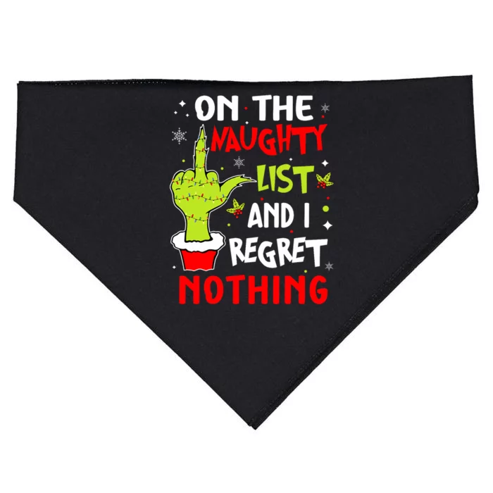 Funny On The List Of Naughty And I Regret Nothing Christmas USA-Made Doggie Bandana