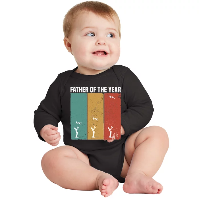 Father Of The Year Funny Dad Throwing Child In Sky Baby Long Sleeve Bodysuit