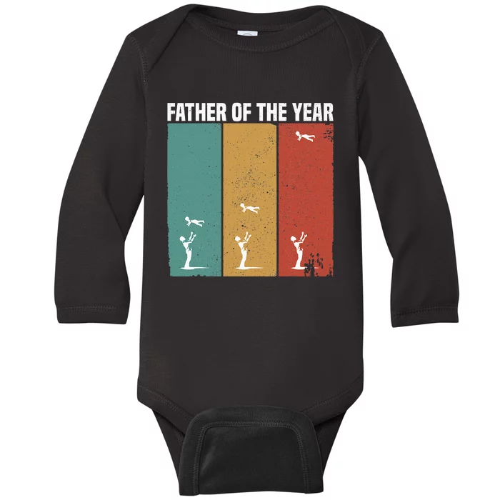 Father Of The Year Funny Dad Throwing Child In Sky Baby Long Sleeve Bodysuit