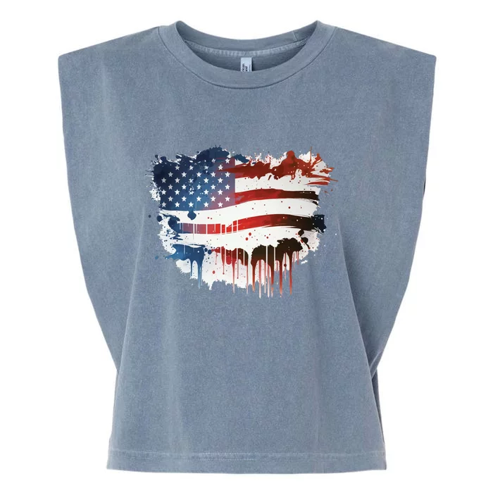 Flag Of The United States Of America Watercolor Garment-Dyed Women's Muscle Tee