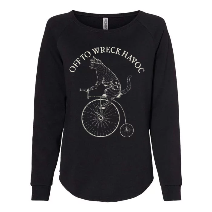 Funny Old Timey Vintage Cat Off To Wreck Havoc Womens California Wash Sweatshirt