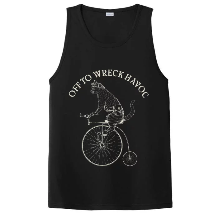 Funny Old Timey Vintage Cat Off To Wreck Havoc Performance Tank