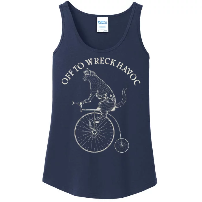 Funny Old Timey Vintage Cat Off To Wreck Havoc Ladies Essential Tank