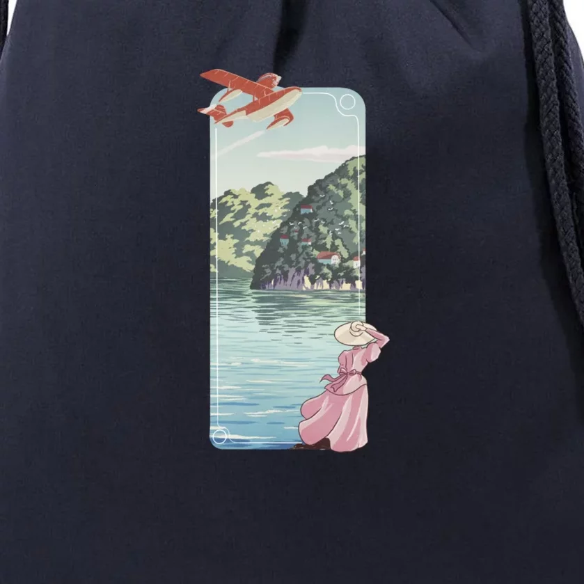 Flying Over The Sea Drawstring Bag