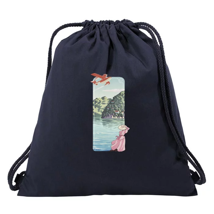 Flying Over The Sea Drawstring Bag