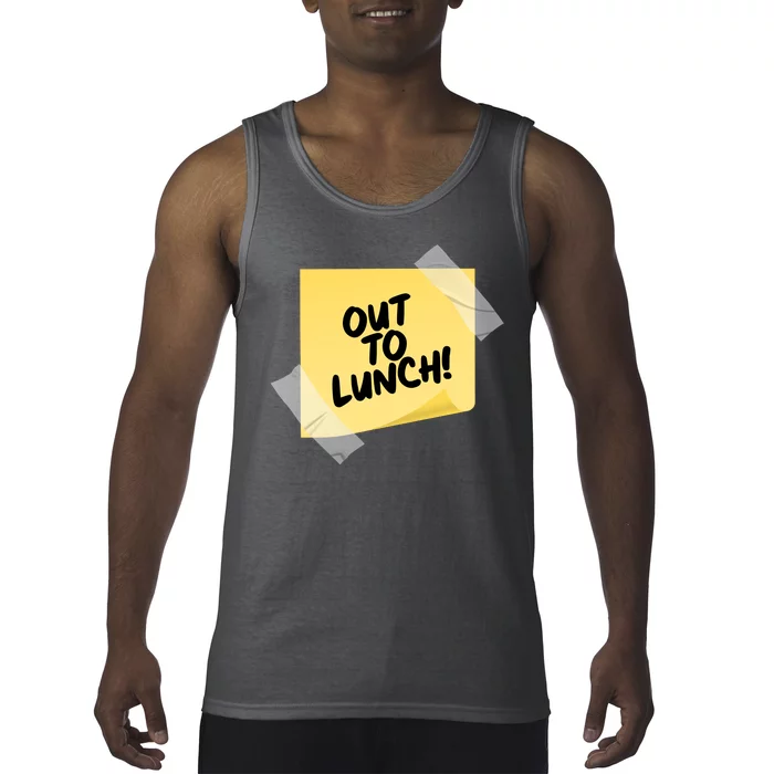 Funny Out To Lunch Taped Note Tank Top