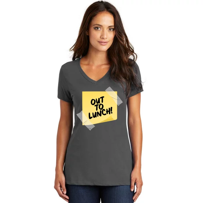 Funny Out To Lunch Taped Note Women's V-Neck T-Shirt