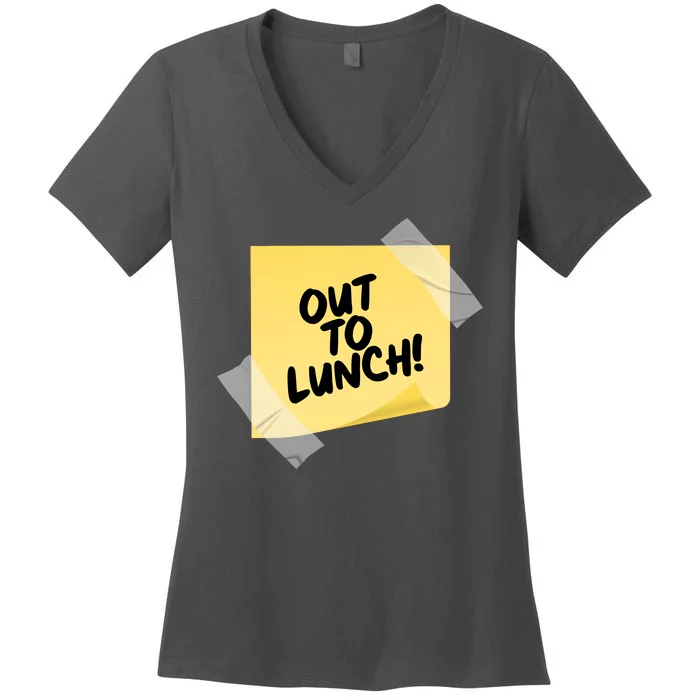 Funny Out To Lunch Taped Note Women's V-Neck T-Shirt