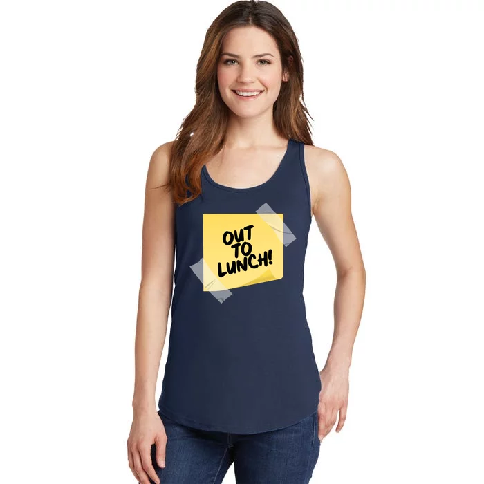 Funny Out To Lunch Taped Note Ladies Essential Tank