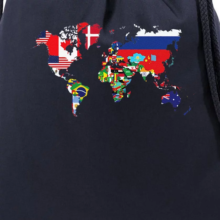 Flags Of The Countries Of The World Map International Drawstring Bag