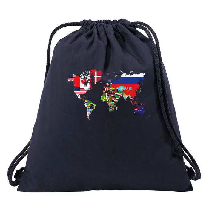 Flags Of The Countries Of The World Map International Drawstring Bag