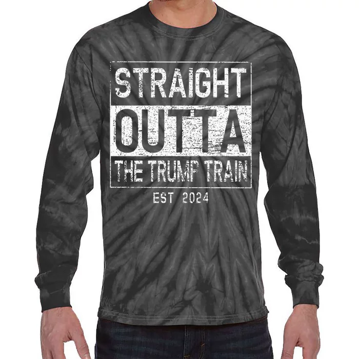 Funny Outta The Trump Train In 2024 Anti Trump Premium Tie-Dye Long Sleeve Shirt