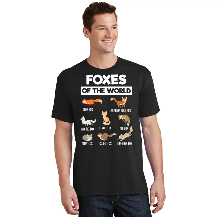 Foxes Of The World Funny Fox Animals Educational Fox Lover T-Shirt