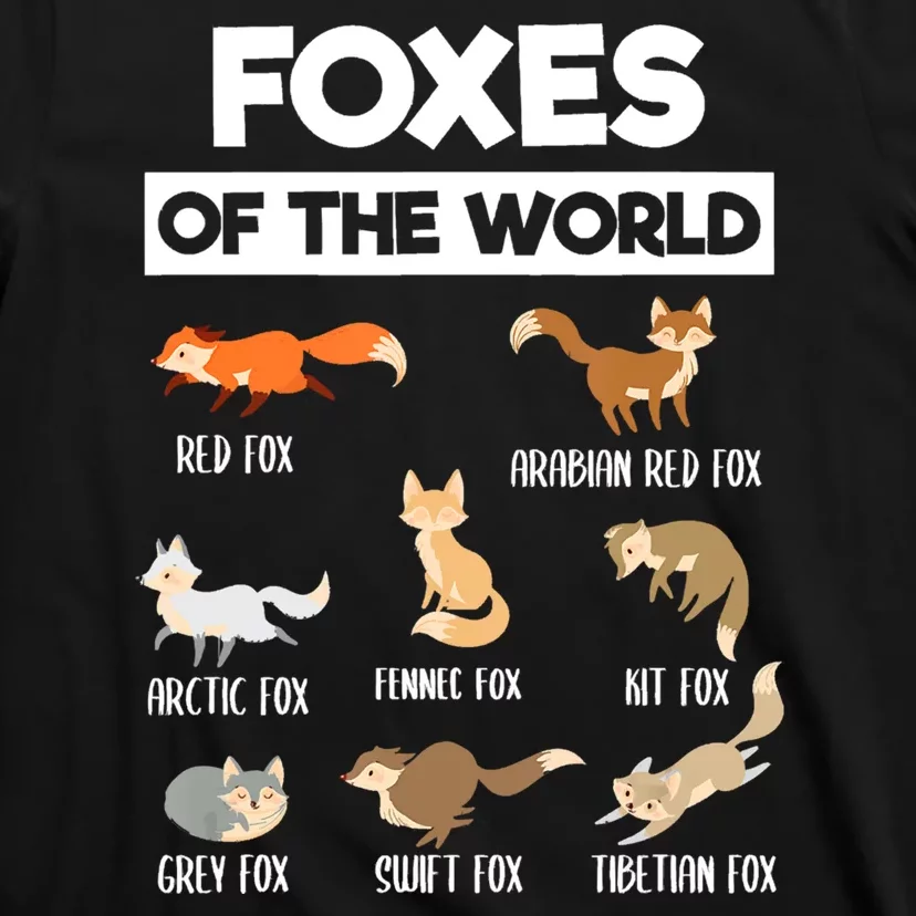 Foxes Of The World Funny Fox Animals Educational Fox Lover T-Shirt