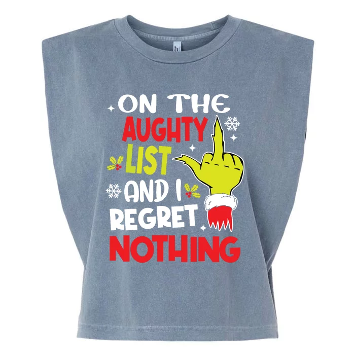 Funny On The List Of Naughty And I Regret Nothing Christmas Garment-Dyed Women's Muscle Tee