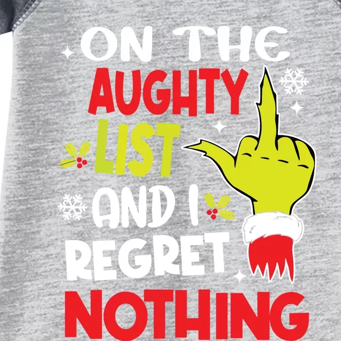 Funny On The List Of Naughty And I Regret Nothing Christmas Infant Baby Jersey Bodysuit