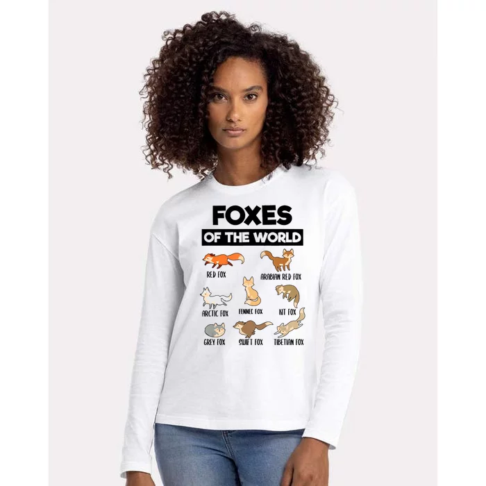 Foxes Of The World Funny Fox Animals Educational Fox Lover Womens Cotton Relaxed Long Sleeve T-Shirt