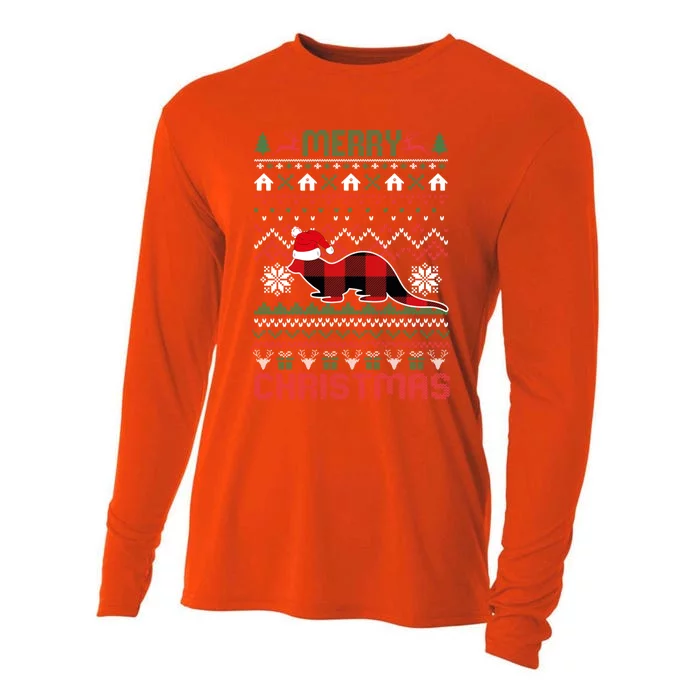 Funny Otter Ugly Christmas Red Plad Lights Sweater Great Gift Cooling Performance Long Sleeve Crew