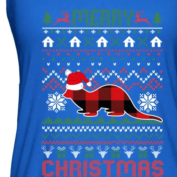 Funny Otter Ugly Christmas Red Plad Lights Sweater Great Gift Ladies Essential Flowy Tank