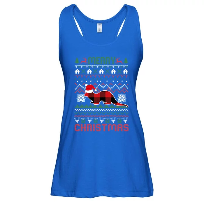 Funny Otter Ugly Christmas Red Plad Lights Sweater Great Gift Ladies Essential Flowy Tank