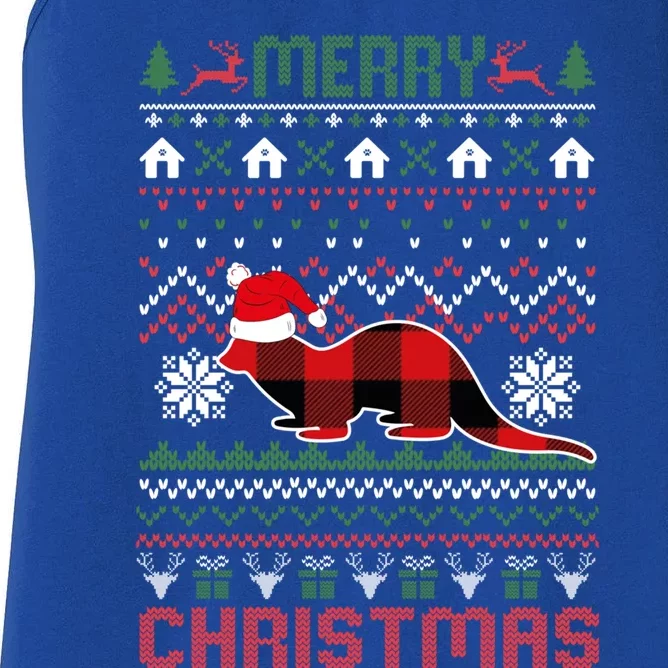 Funny Otter Ugly Christmas Red Plad Lights Sweater Great Gift Women's Racerback Tank