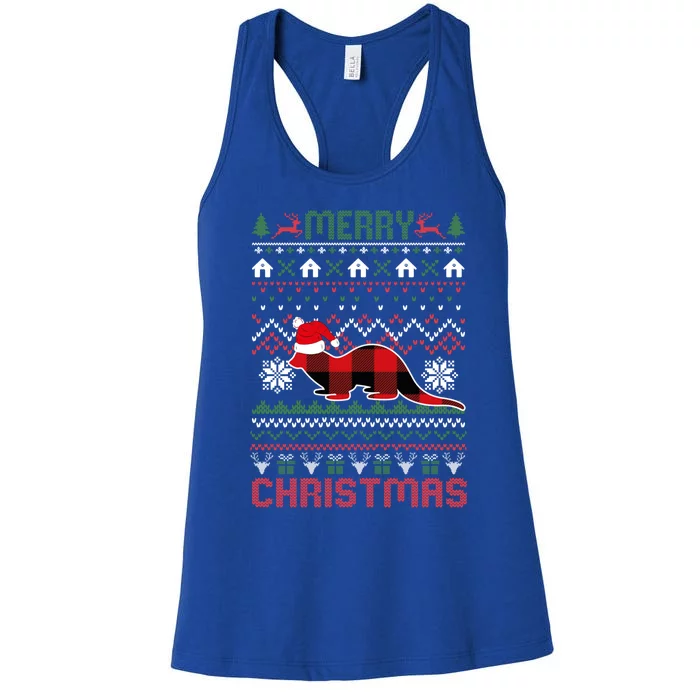 Funny Otter Ugly Christmas Red Plad Lights Sweater Great Gift Women's Racerback Tank