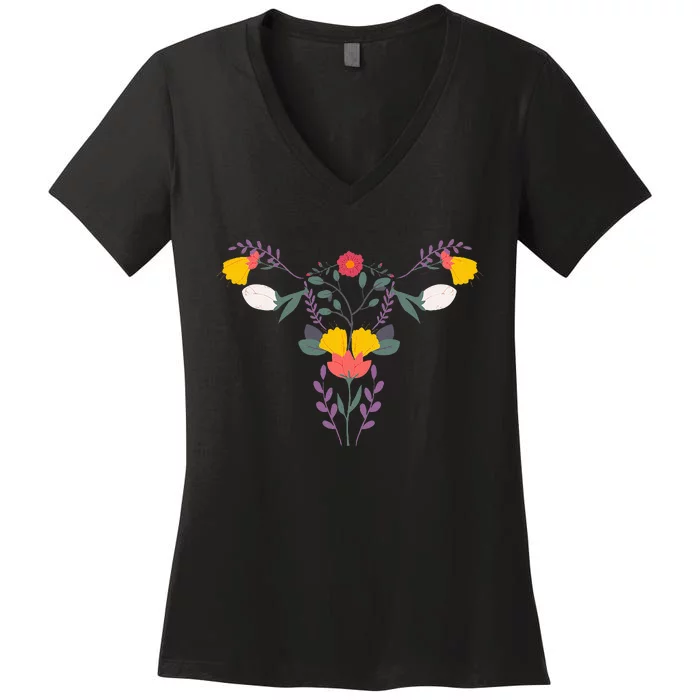 Floral Ovary Uterus Flower Vagina Rights Feminist Women's V-Neck T-Shirt