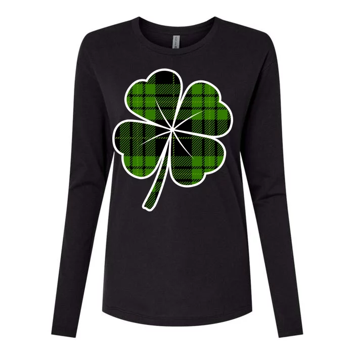 Four Leaf Clover Plaid Womens Cotton Relaxed Long Sleeve T-Shirt