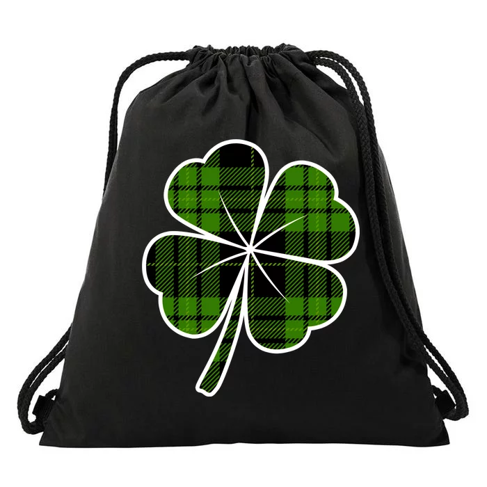 Four Leaf Clover Plaid Drawstring Bag