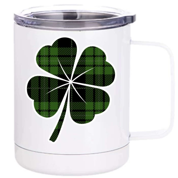 Four Leaf Clover Plaid Front & Back 12oz Stainless Steel Tumbler Cup