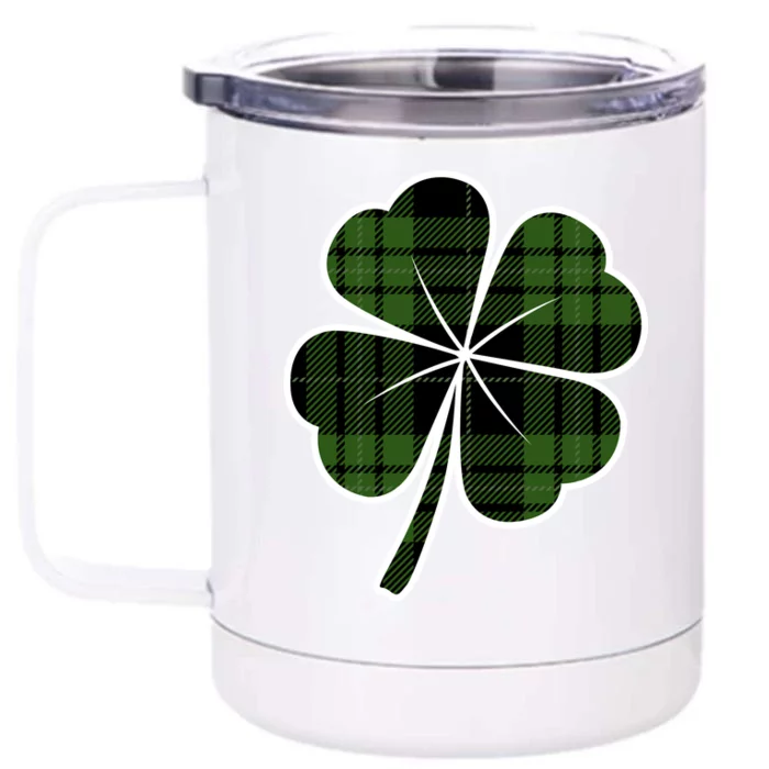 Four Leaf Clover Plaid Front & Back 12oz Stainless Steel Tumbler Cup