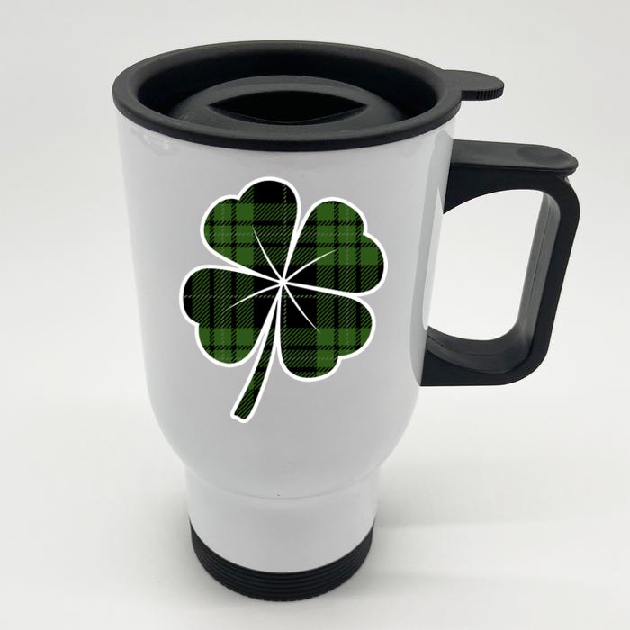 Four Leaf Clover Plaid Front & Back Stainless Steel Travel Mug