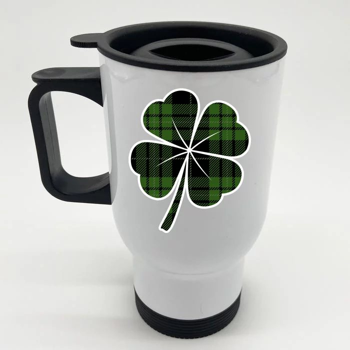 Four Leaf Clover Plaid Front & Back Stainless Steel Travel Mug