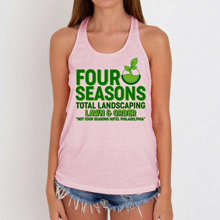 Four Seasons Total Landscaping Lawn And Order Women's Knotted Racerback Tank