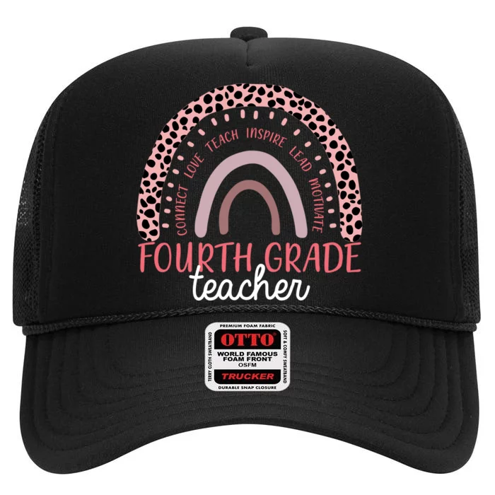 Fourth Grade Teacher Cute Inspiring Rainbow High Crown Mesh Trucker Hat