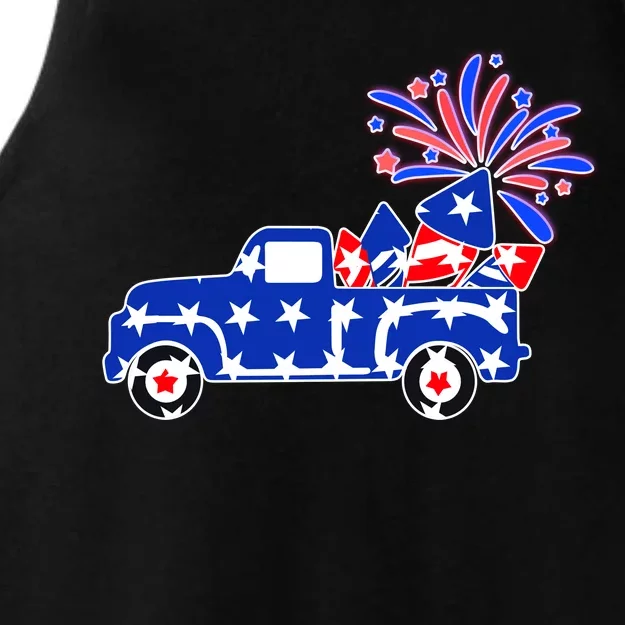 Fourth of July Fireworks Pickup Truck Ladies Tri-Blend Wicking Tank