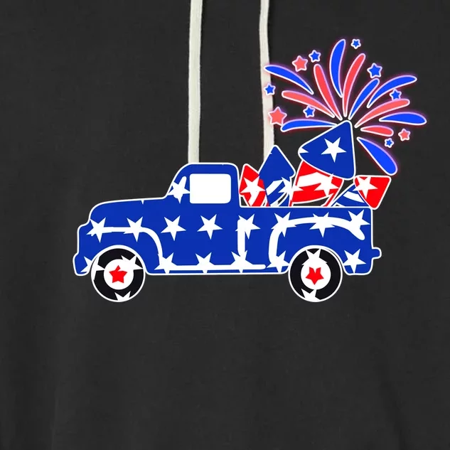 Fourth of July Fireworks Pickup Truck Garment-Dyed Fleece Hoodie