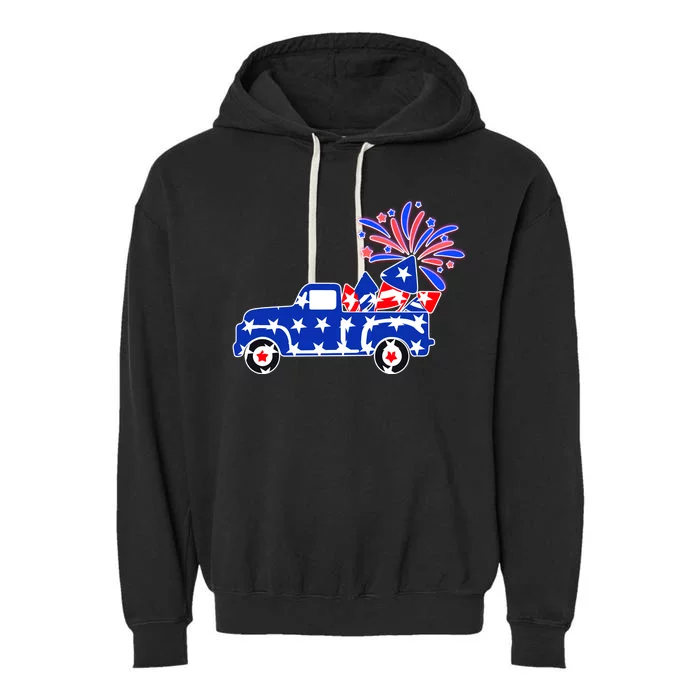 Fourth of July Fireworks Pickup Truck Garment-Dyed Fleece Hoodie