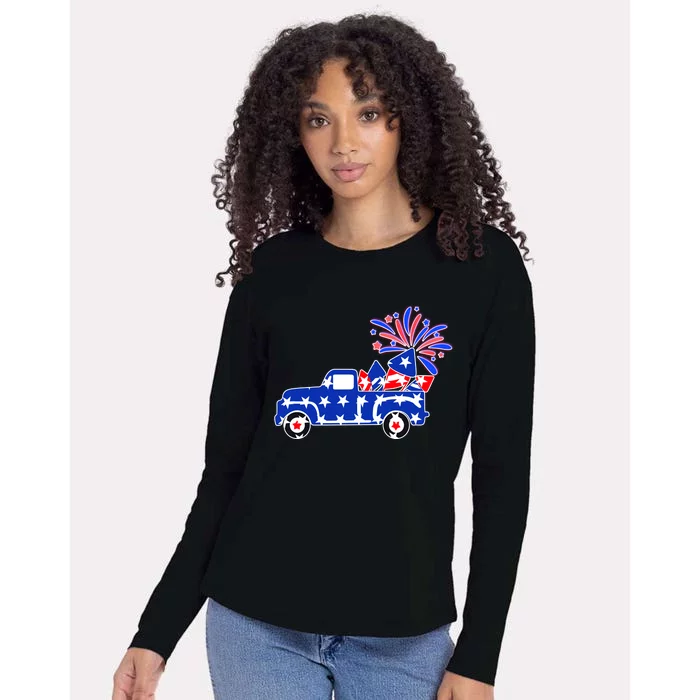 Fourth of July Fireworks Pickup Truck Womens Cotton Relaxed Long Sleeve T-Shirt