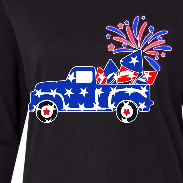 Fourth of July Fireworks Pickup Truck Womens Cotton Relaxed Long Sleeve T-Shirt