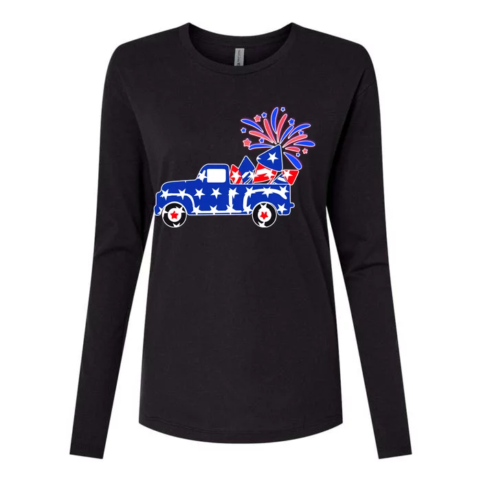 Fourth of July Fireworks Pickup Truck Womens Cotton Relaxed Long Sleeve T-Shirt