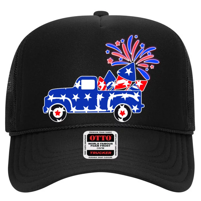 Fourth of July Fireworks Pickup Truck High Crown Mesh Trucker Hat