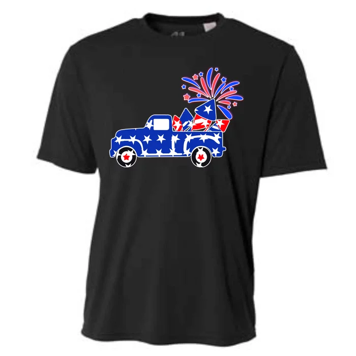 Fourth of July Fireworks Pickup Truck Cooling Performance Crew T-Shirt