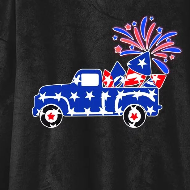 Fourth of July Fireworks Pickup Truck Hooded Wearable Blanket