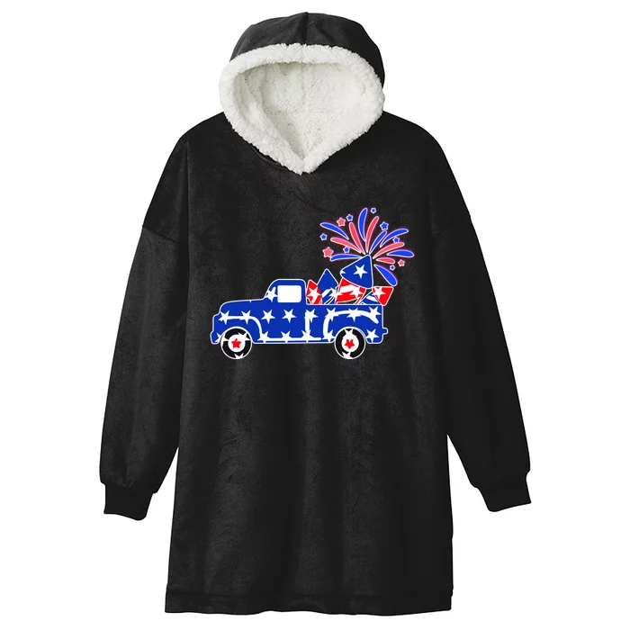 Fourth of July Fireworks Pickup Truck Hooded Wearable Blanket