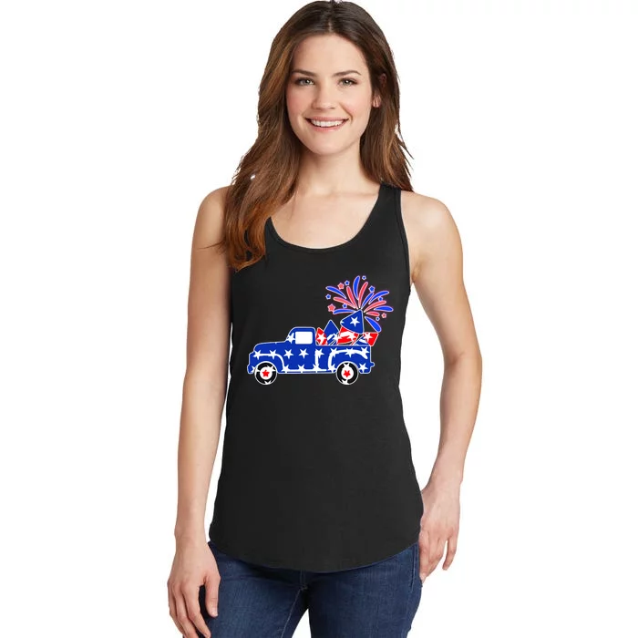 Fourth of July Fireworks Pickup Truck Ladies Essential Tank