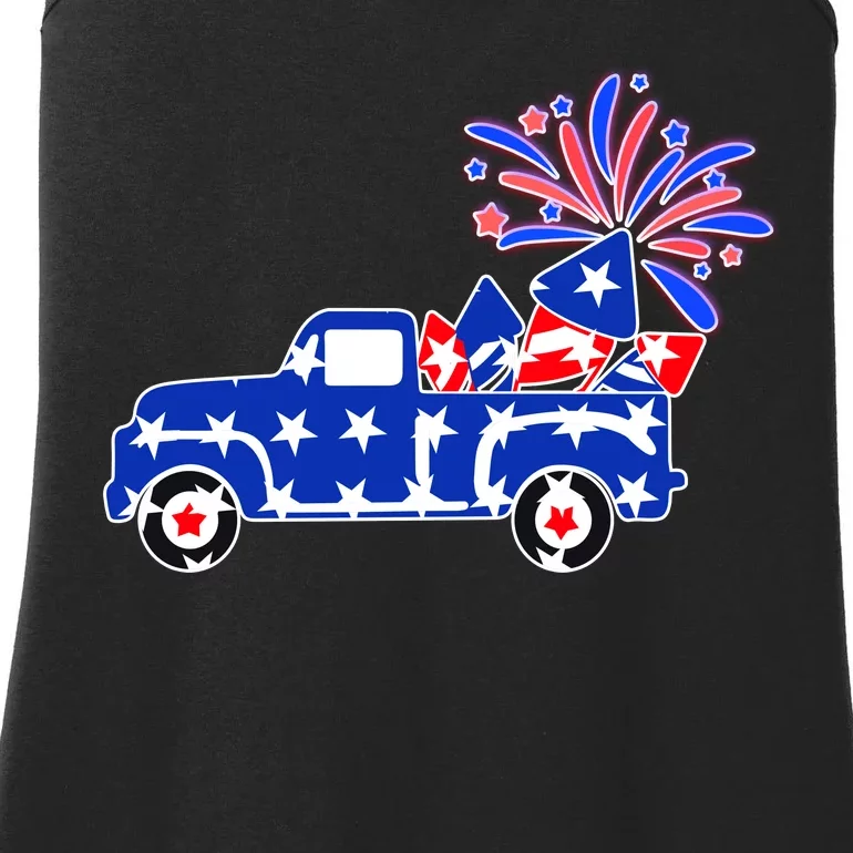 Fourth of July Fireworks Pickup Truck Ladies Essential Tank